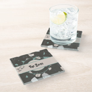 Dessous-de-verre En Verre Name    Tones de la Terre & Verts Terrazzo Motif B