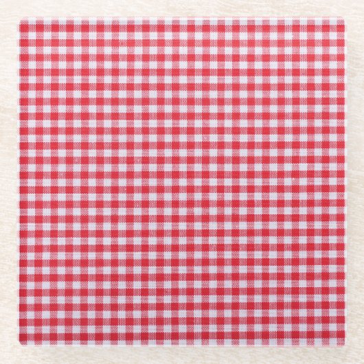Dessous-de-verre En Verre Nappe à carreaux rouges gros plan. (Devant)