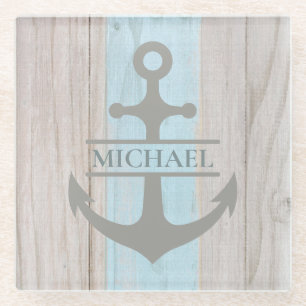 Dessous-de-verre En Verre Nautical Boat Boat Beach Nom de l'Ancre