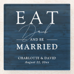 Dessous-de-verre En Verre Navy Blue Rustic Mange Boire et être marié Mariage