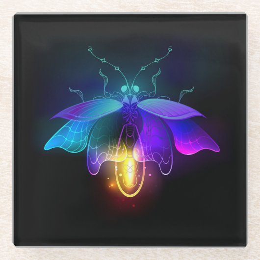 Dessous-de-verre En Verre Neon Firefly sur noir (Devant)