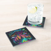 Dessous-de-verre En Verre Neon UFO et scène Alien Art psychédélique (Incliné)