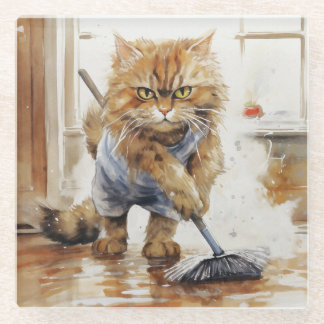 DESSOUS-DE-VERRE EN VERRE NETTOYAGE EN COULEUR D'EAU EN COULEUR ORANGE TABBY