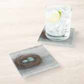 Dessous-de-verre En Verre Nid d'oiseau rustique - Bleu (Incliné)