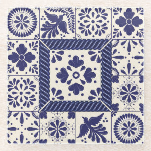 Dessous-de-verre En Verre Nil Bleu Mexicain Oiseaux traditionnels Talavera