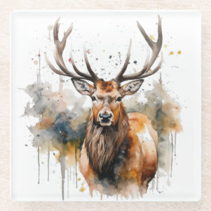 Dessous-de-verre En Verre Noble Antlers : Bois Elk Aquarelle Art