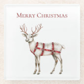 Dessous-de-verre En Verre Noel Blanc Peppermenthe Cerf (Devant)