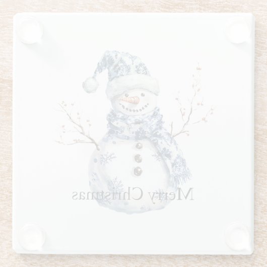 Dessous-de-verre En Verre Noël Chic Bleu Blanc Snowman (Dos)