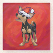 Dessous-de-verre En Verre Noël Chihuahua en rouge (Devant)