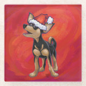 Dessous-de-verre En Verre Noël Chihuahua en rouge (Devant)