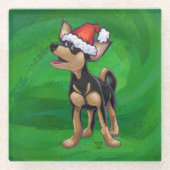 Dessous-de-verre En Verre Noël Chihuahua sur vert (Devant)