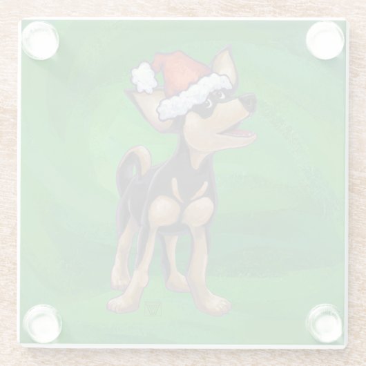 Dessous-de-verre En Verre Noël Chihuahua sur vert (Dos)