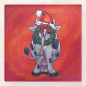 Dessous-de-verre En Verre Noël de la vache sur Red Feild (Devant)
