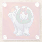 Dessous-de-verre En Verre Noël de l'ours polaire sur le rouge (Dos)