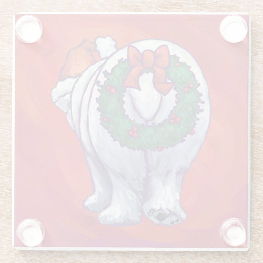 Dessous-de-verre En Verre Noël de l'ours polaire sur le rouge (Dos)