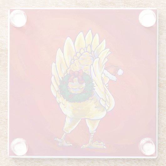 Dessous-de-verre En Verre Noël de poulet en rouge (Dos)