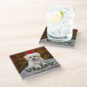 Dessous-de-verre En Verre Noël des chiots maltais (Incliné)