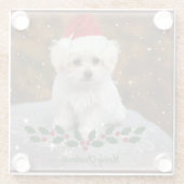 Dessous-de-verre En Verre Noël des chiots maltais (Dos)