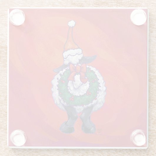 Dessous-de-verre En Verre Noël des moutons sur rouge (Dos)