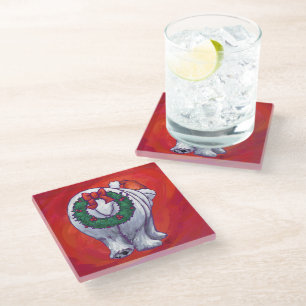 Dessous-de-verre En Verre Noël d'ours polaire sur rouge