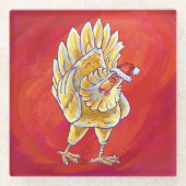 Dessous-de-verre En Verre Noël Du Poulet Sur Rouge (Devant)