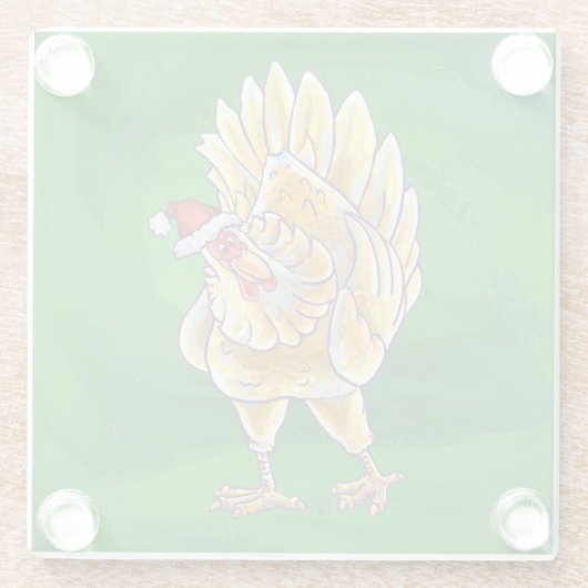 Dessous-de-verre En Verre Noël Du Poulet Sur Vert (Dos)