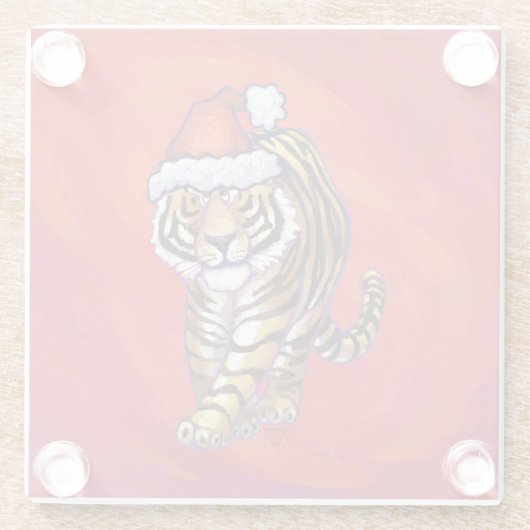 Dessous-de-verre En Verre Noël du tigre en rouge (Dos)