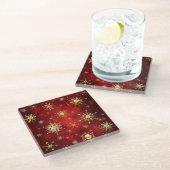 Dessous-de-verre En Verre Noël Golden Snowflakes sur Arrière - plan rouge (Incliné)