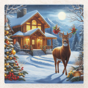 Dessous-de-verre En Verre Noël/Hiver Deer Lodge
