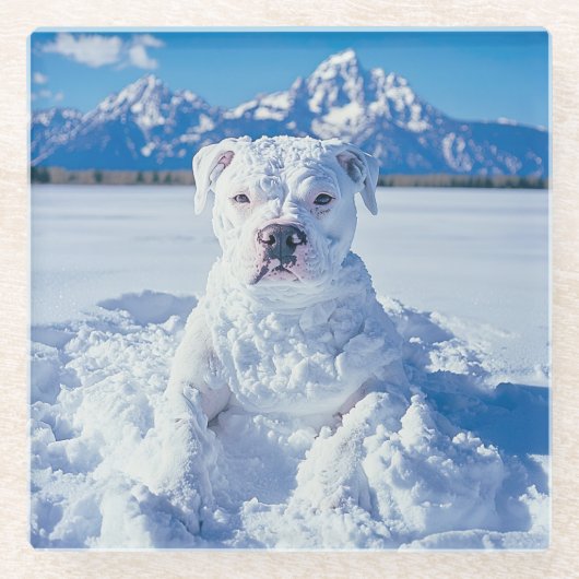 Dessous-de-verre En Verre Noël Pitbull Chien Snowman (Devant)
