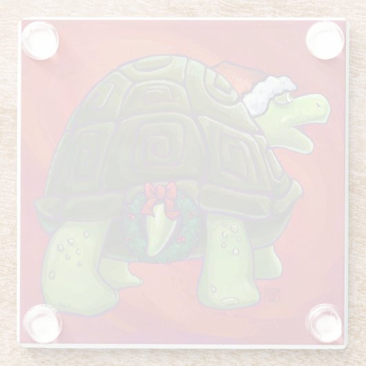Dessous-de-verre En Verre Noël Tortue Sur Rouge (Dos)