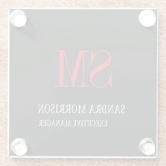 Dessous-de-verre En Verre Noir blanc rouge écriture manuscrite Monogramme mi (Dos)