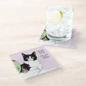 Dessous-de-verre En Verre Noir Blanc Tuxedo Funny Chat (Incliné)