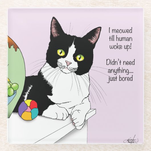 Dessous-de-verre En Verre Noir Blanc Tuxedo Funny Chat (Devant)