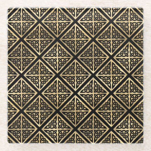 DESSOUS-DE-VERRE EN VERRE NOIR & OR IRLANDAIS NOEUDS ET CROIX CELTIQUES (Devant)