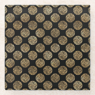 DESSOUS-DE-VERRE EN VERRE NOIR & OR ROUGE CELTIQUE IRLANDAIS NOTES & CROSSES