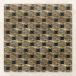 DESSOUS-DE-VERRE EN VERRE NOIR & OR ROUGE CELTIQUE IRLANDAIS NOTES & CROSSES