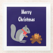 Dessous-de-verre En Verre Noisettes grillées d'écureuils de Noël sur feu de  (Devant)