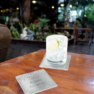 Dessous-de-verre En Verre Nom d'argent élégant anniversaire