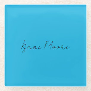 Dessous-de-verre En Verre Nom de calligraphie de script bleu clair élégant
