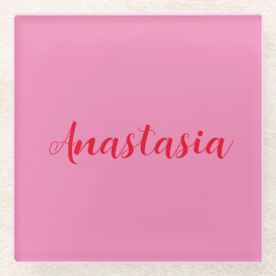 Dessous-de-verre En Verre Nom de calligraphie professionnelle rose personnal