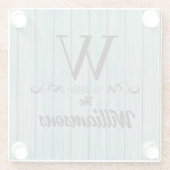 Dessous-de-verre En Verre Nom de famille Monogram Rustic Blue Wood (Dos)