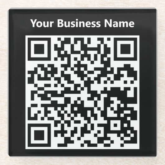 Dessous-de-verre En Verre Nom de l'entreprise plus code QR sur un (Devant)