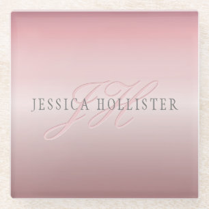 Dessous-de-verre En Verre Nom et monogramme Soft FAUX Rose Gold Blush
