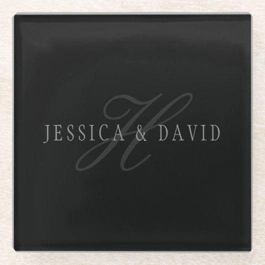 Dessous-de-verre En Verre Nom et nom de famille des couples Monogramme (Devant)
