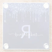 Dessous-de-verre En Verre Nom monogramme de la parties scintillant bleue mar (Dos)