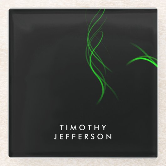 Dessous-de-verre En Verre Nom personnalisé Courbes de vert noir élégant mode (Devant)