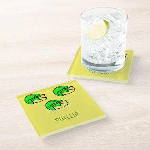 Dessous-de-verre En Verre Nom personnalisé vert casque de football jaune