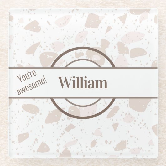 Dessous-de-verre En Verre Nom, Tan et Beige Terrazzo Motif (Devant)