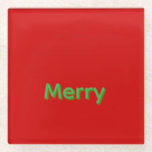 Dessous-de-verre En Verre Nom vert joyeux sur fond rouge